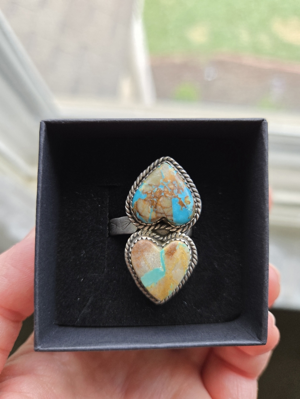 Handmade Sterling Silver Royston Ribbon Turquoise Adjustable Ring Signed - Picture 9 of 15